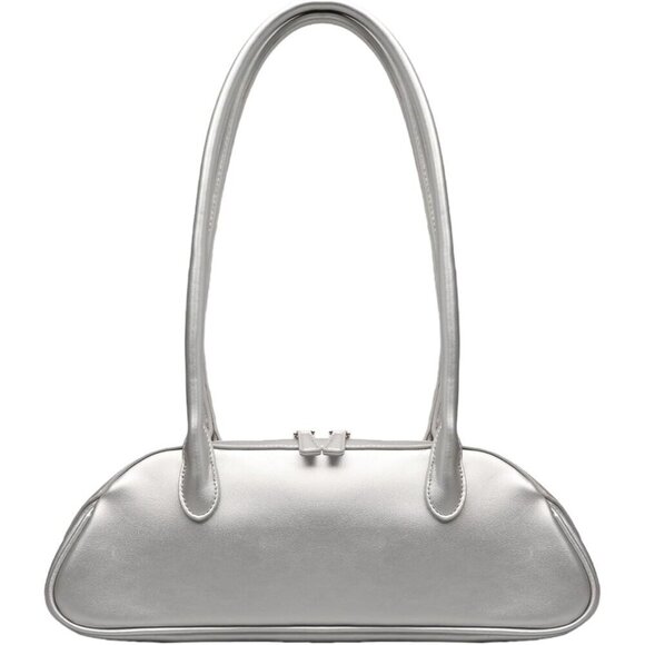 Handbags - Women’s Silver PU Leather Y2K Shoulder Bag Trendy Fashion Work Travel Bag